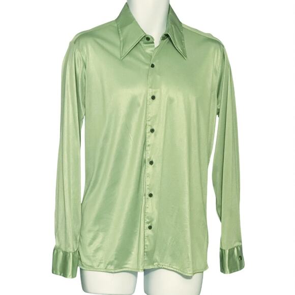 Vintage 70s Saturdays In California Men's Satin Shirt Large Boho Spread Collar - Picture 1 of 9